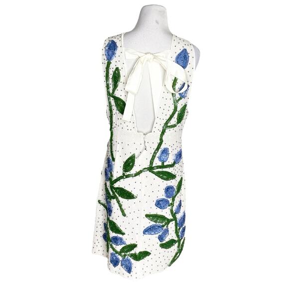 NWT Ganni Orsay Embellished Chiffon Mini Dress White Blue US 8/10 - Picture 5 of 9